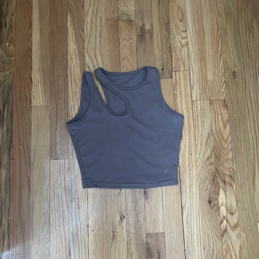 brown cut out tank top
